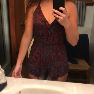 Paisley spaghetti strap romper